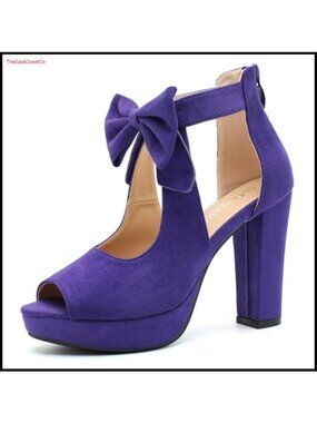 Women's Bow Chunky Heel Sandals Peep Toe Platform Block Heel Ankle Strap